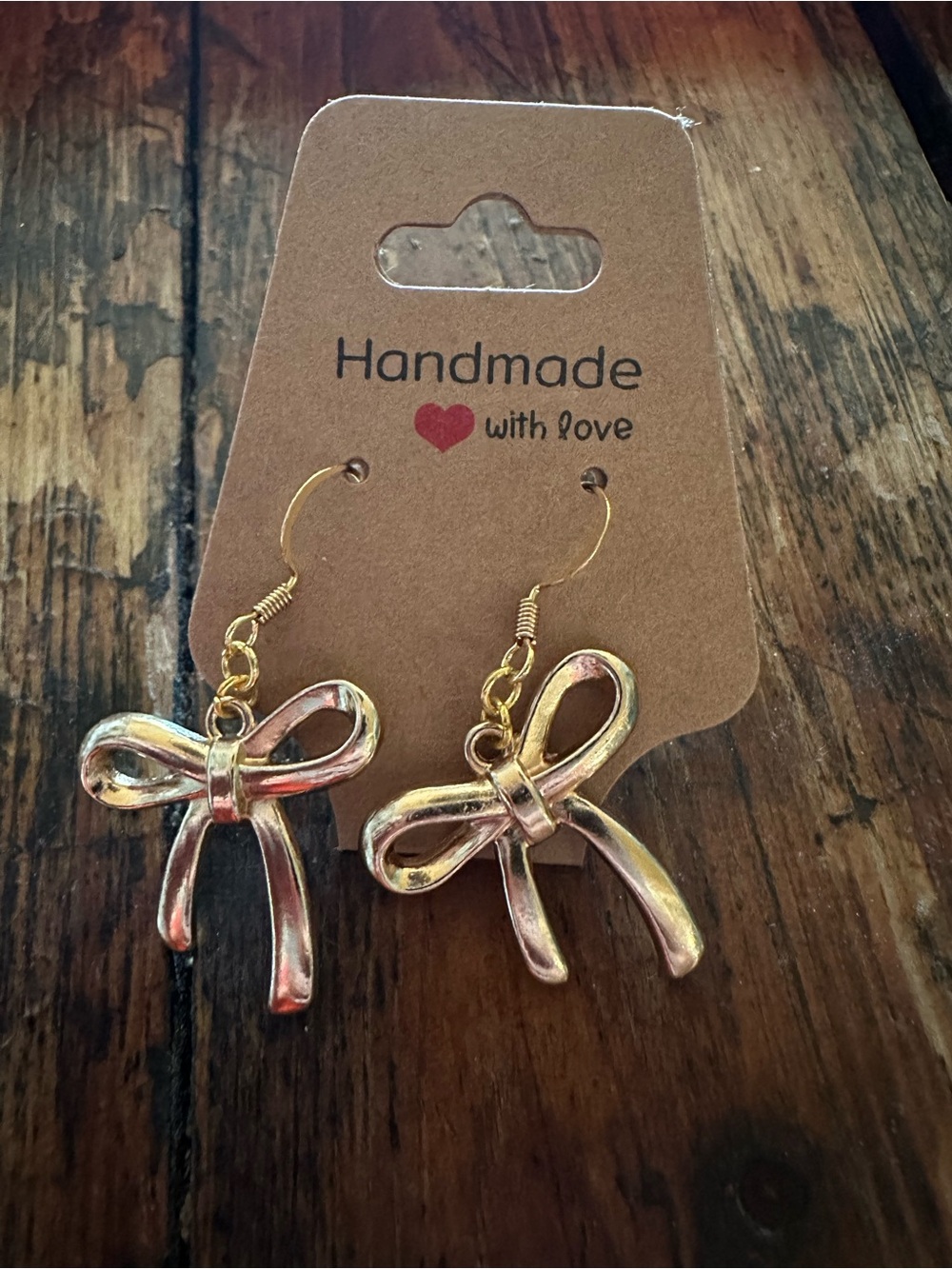 Handmade Gold Tone Bow Dangle Earrings 🎀 Nickel Free, Gold Plated